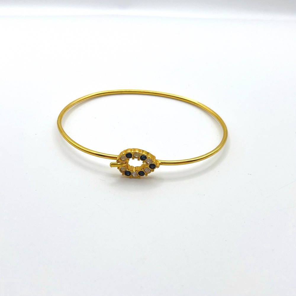 Gold Tone Crystal Bangle Bracelet‎ Navy Blue Clear Stones Hook Closure 6.5 Inch